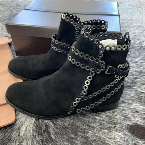 Alaia Black Suede Grommet Ankle Boots Size 39.5 - Picture 8 of 13